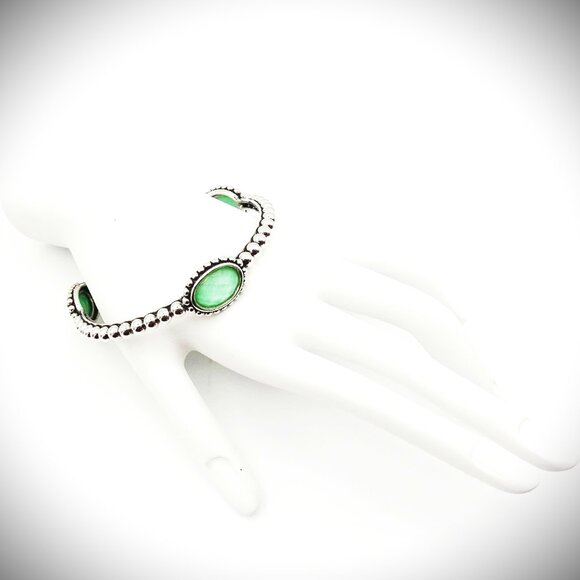 LAGOS Maya Sterling Variscite Oval Doubles Bangle Bracelet Size M - Picture 8 of 11